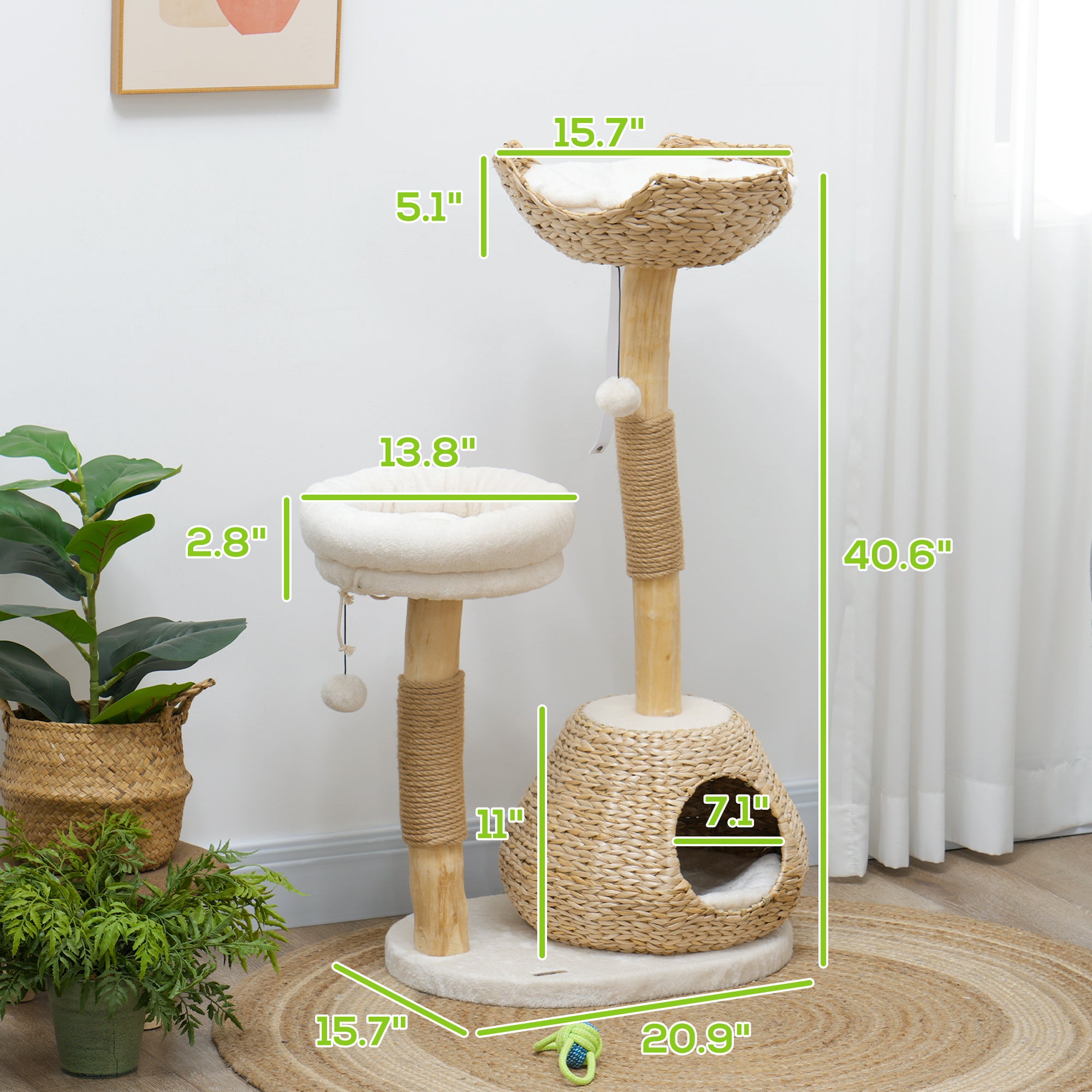 41" Indoor Cat Tree Wooden Scratching Posts, Condo, Beds & Toys
