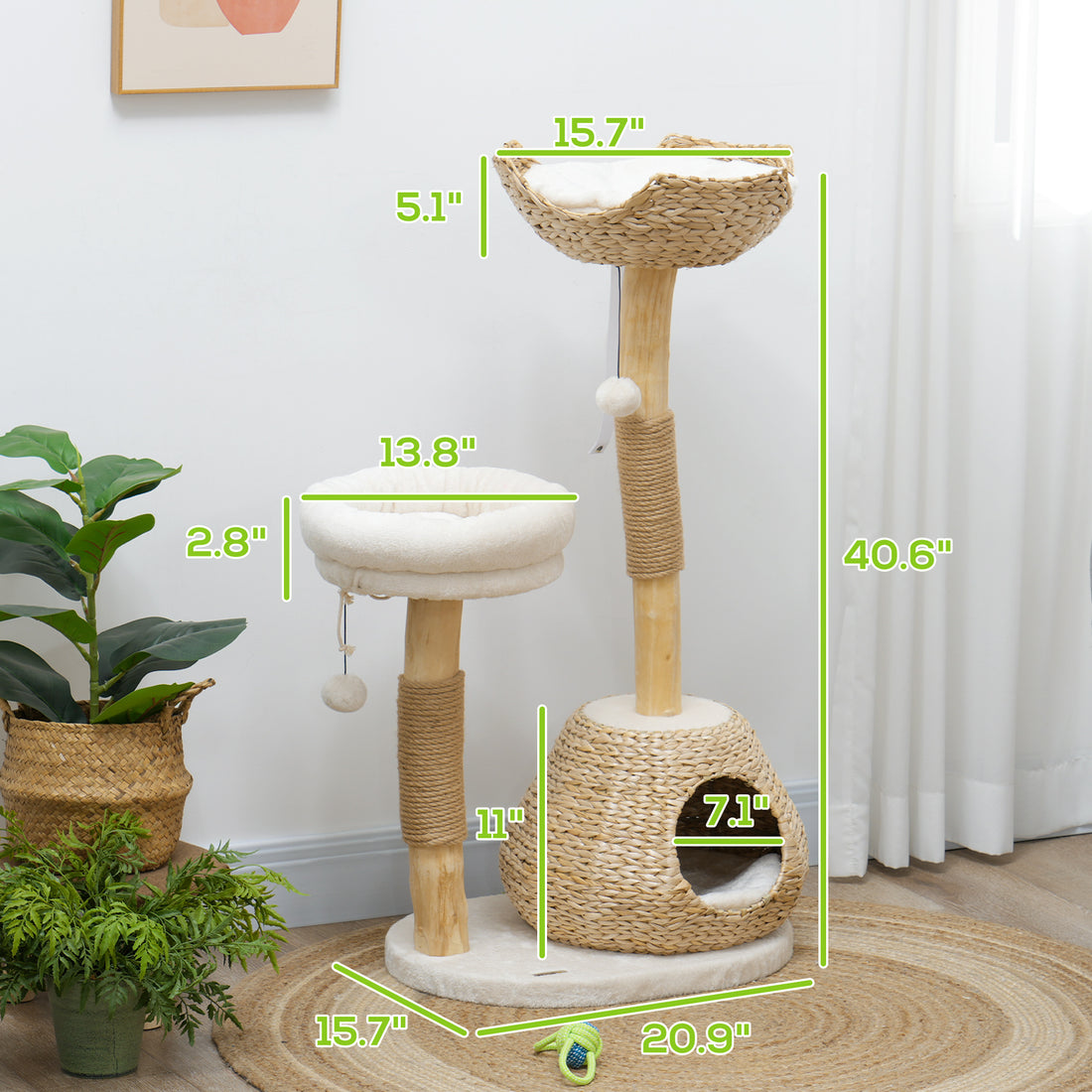41" Indoor Cat Tree Wooden Scratching Posts, Condo, Beds & Toys