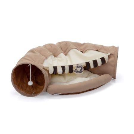 Telescopic Cat Tunnel with Cushioned Bed, Teasing Balls & Zipper Connection