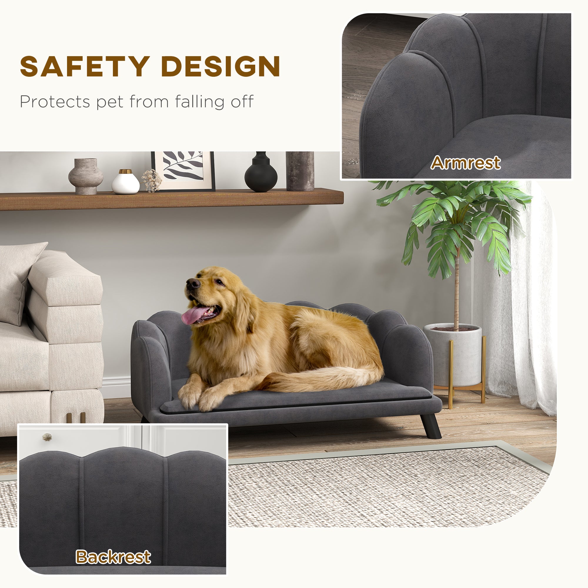 Pearl Design Pet Sofa Bed Cushion Sofa with Wooden Legs