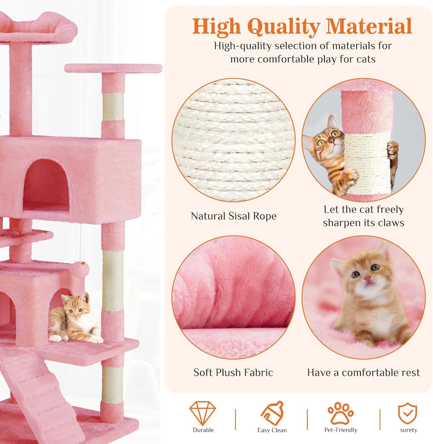 54" Multi-Level Cat Tree Tower Sisal Posts, Ladder & Plush Toys