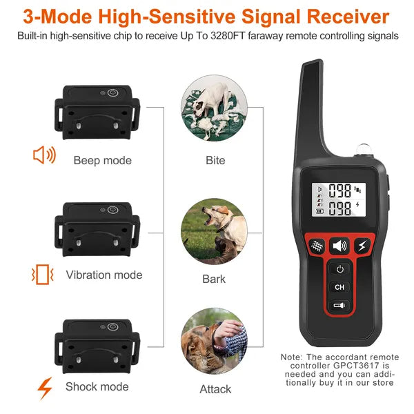 IP67 Waterproof Dog Training Collar Receiver – Bark, Shock, Vibe