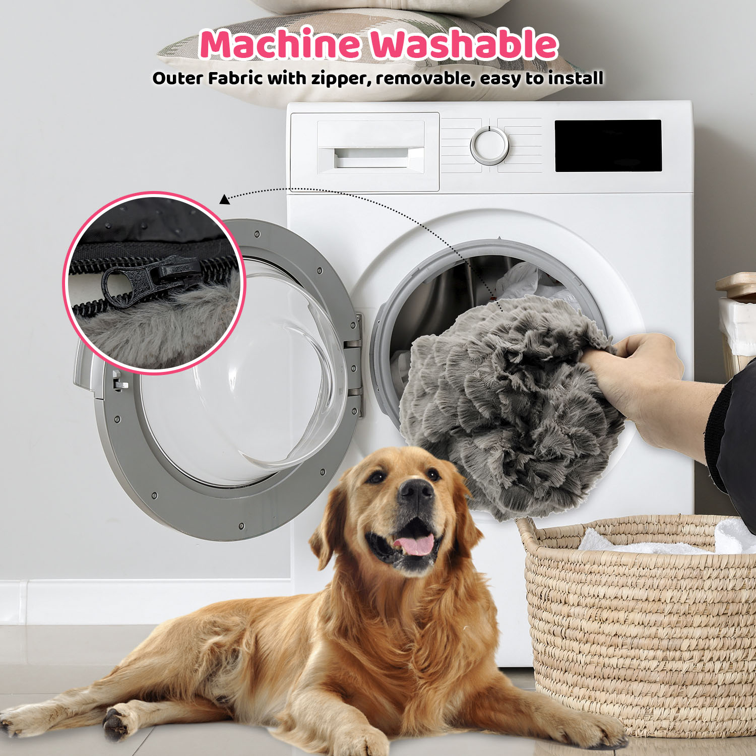 Premium Plush Dog Bed Removable Washable Cover, All-Season Anti-Slip Pet Mat