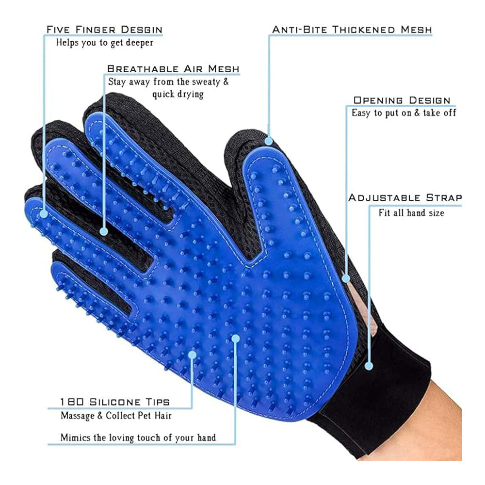 Pet Grooming Gloves De-Shedding Brush for Cats, Dogs, Rabbits & Horses