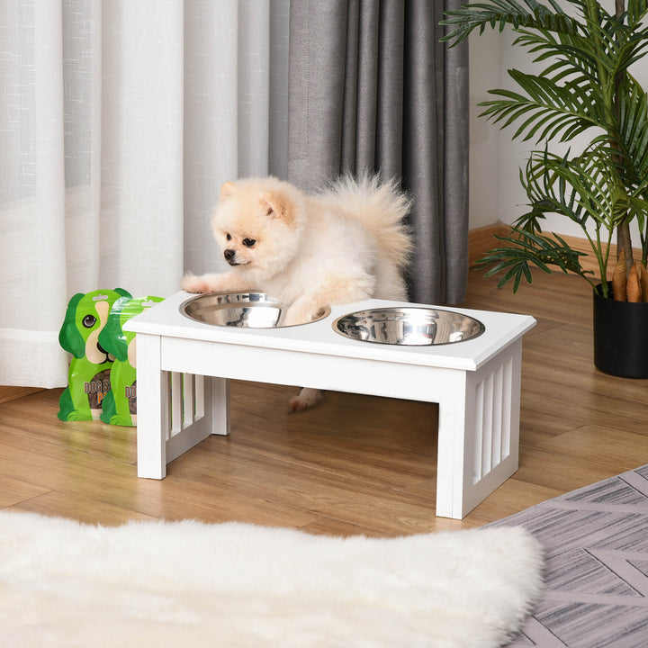 Elevated Dog Feeding Station Stainless Steel Bowls with Wooden Frame