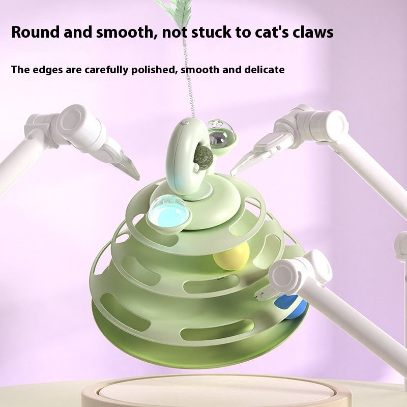 4-Level Interactive Cat Toy Tower with Roller Balls & Puzzle