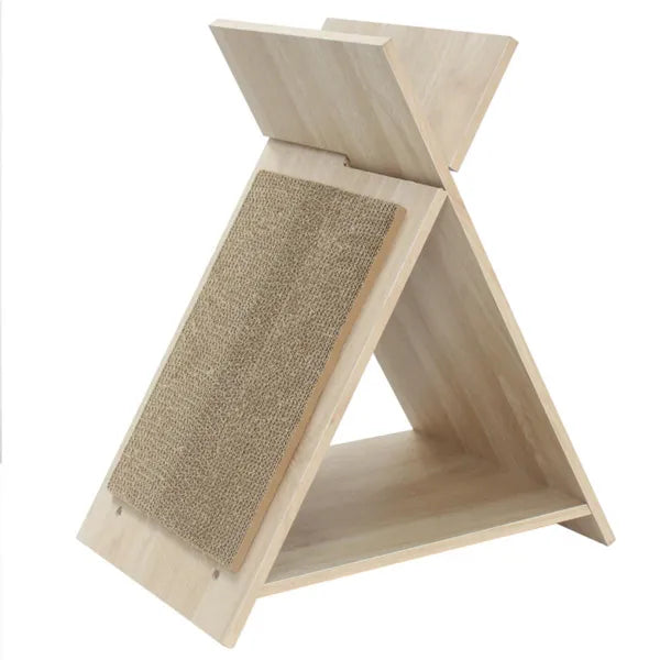 Multi-Functional Cat Scratcher with Tunnel & Wooden Lounge – 18.5"x12"x21"