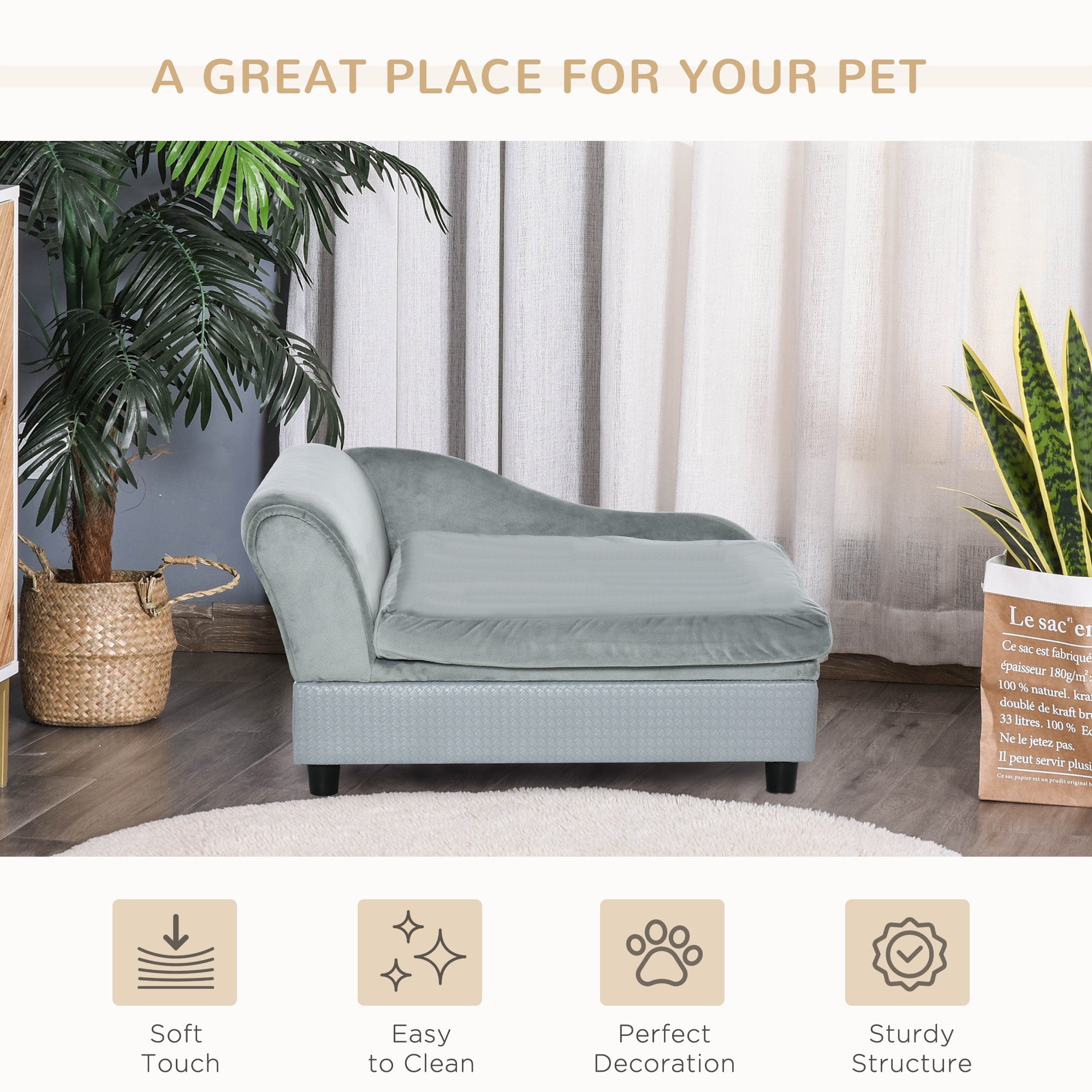 Luxury Dog Sofa Bed with Hidden Storage Modern Pet Couch for Small Dogs
