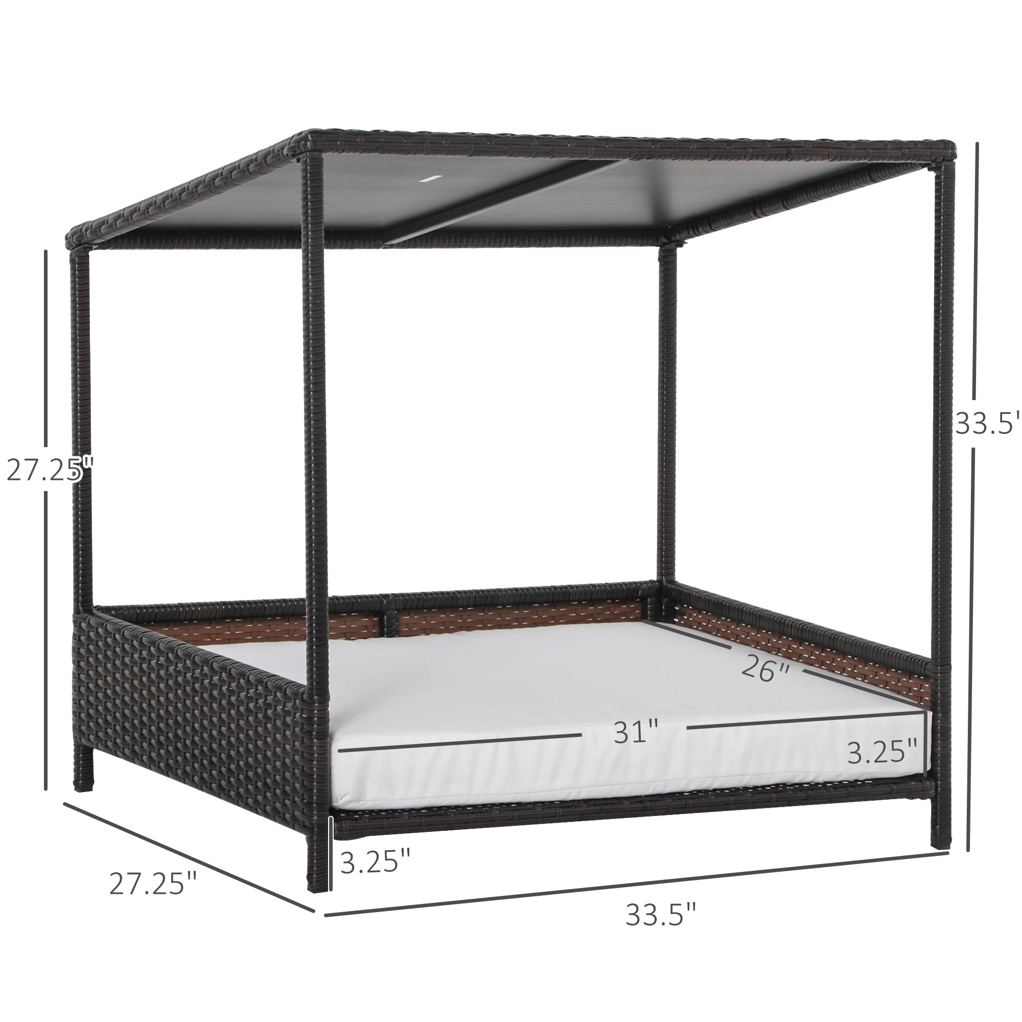 Raised Wicker Dog House Rattan Pet Bed with Removable Cushion
