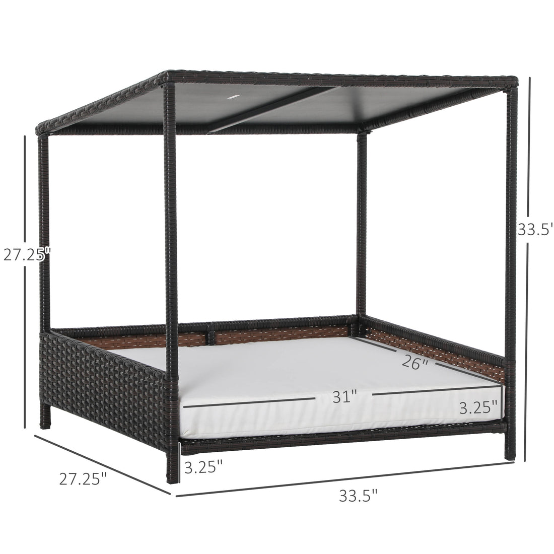 Raised Wicker Dog House Rattan Pet Bed with Removable Cushion