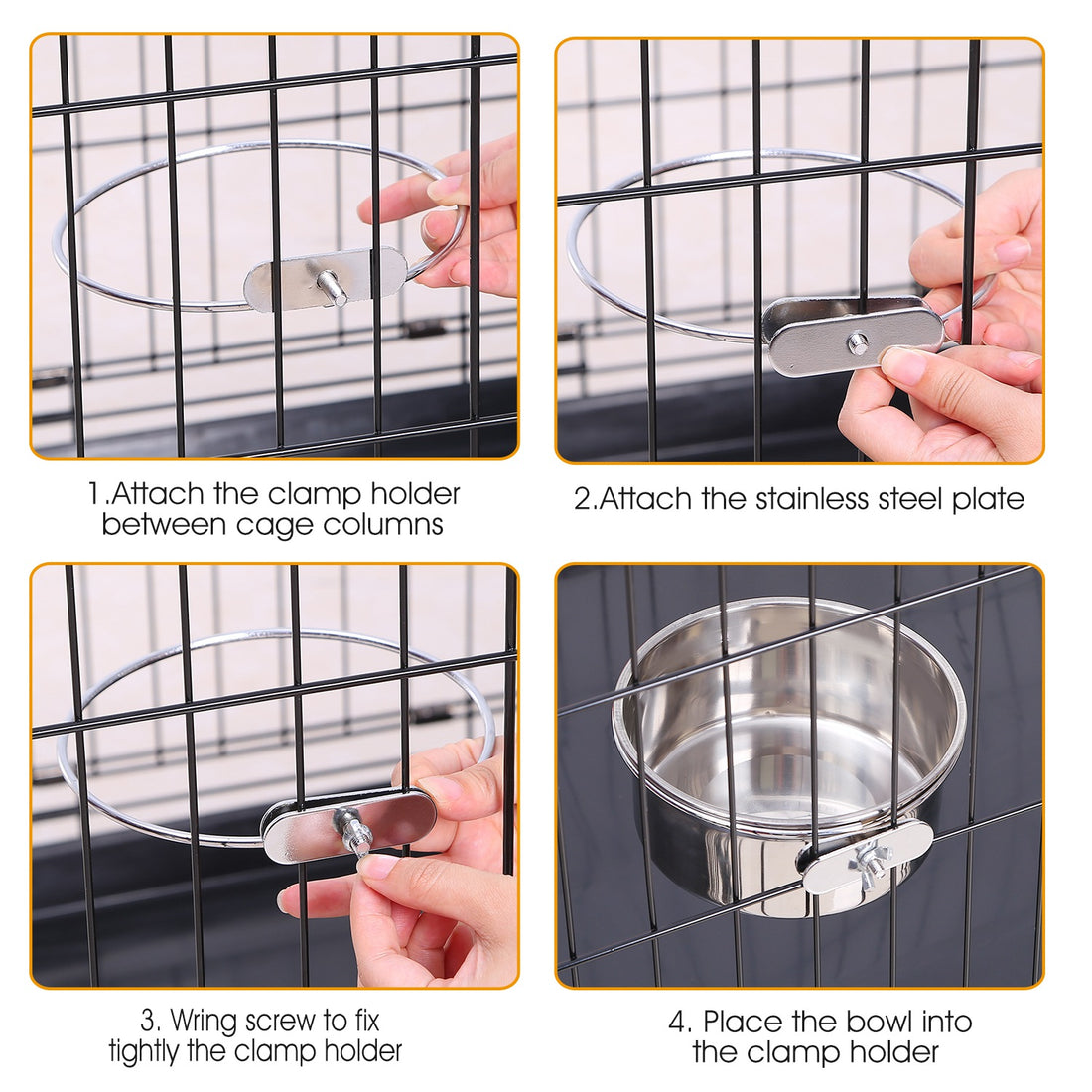 Stainless Steel Hanging Dog Bowl with Clamp Medium Size