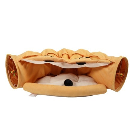 Telescopic Cat Tunnel with Cushioned Bed, Teasing Balls & Zipper Connection