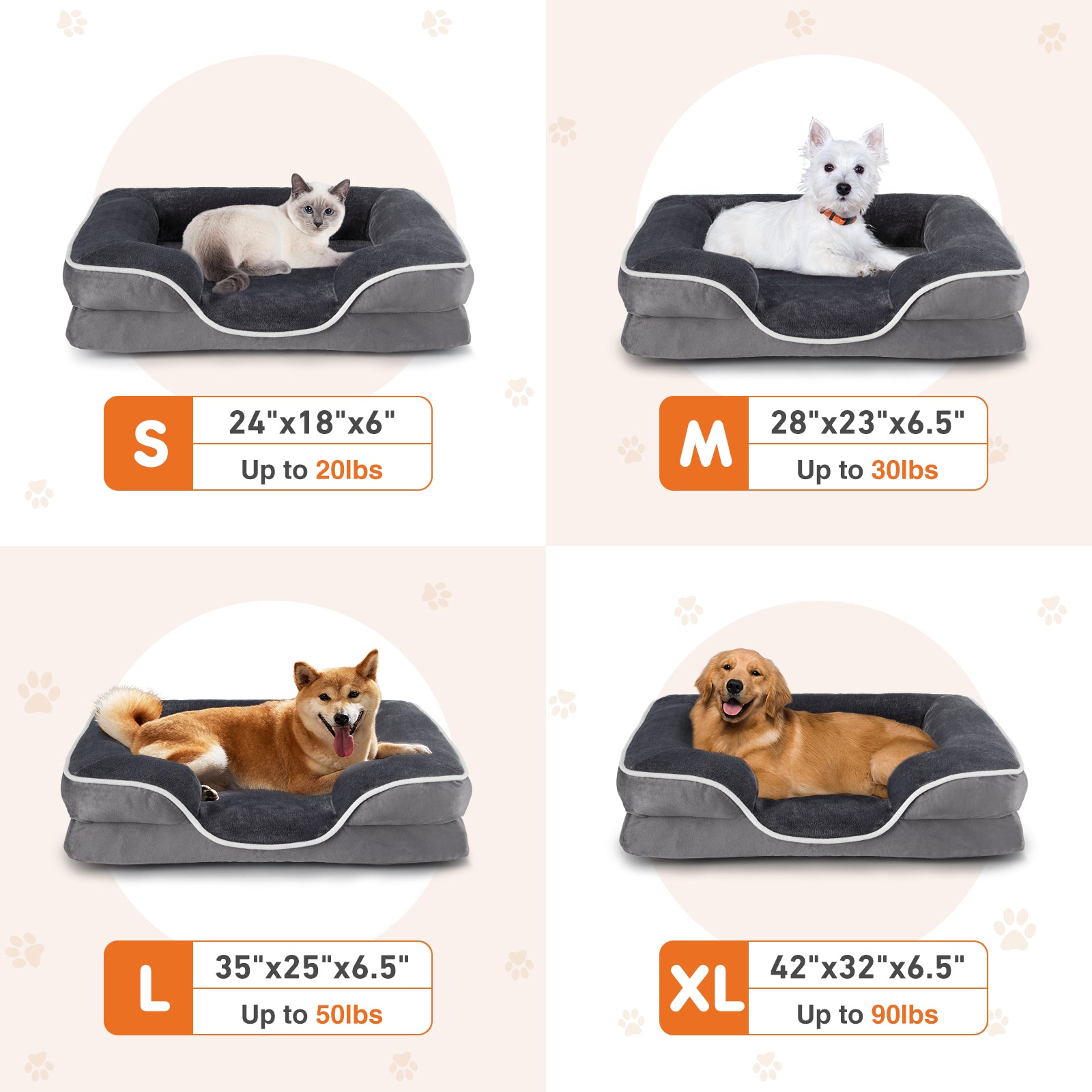 Memory Foam Pet Bed Washable Cover, Non-Slip Base for Small Dogs & Cats