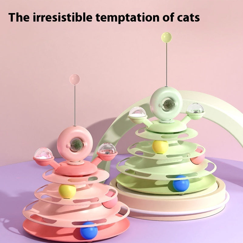 4-Level Interactive Cat Toy Tower with Roller Balls & Puzzle