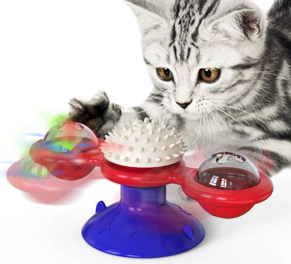 Interactive Cat Entertainment Set Rotating Disk, Feather & Windmill Toys