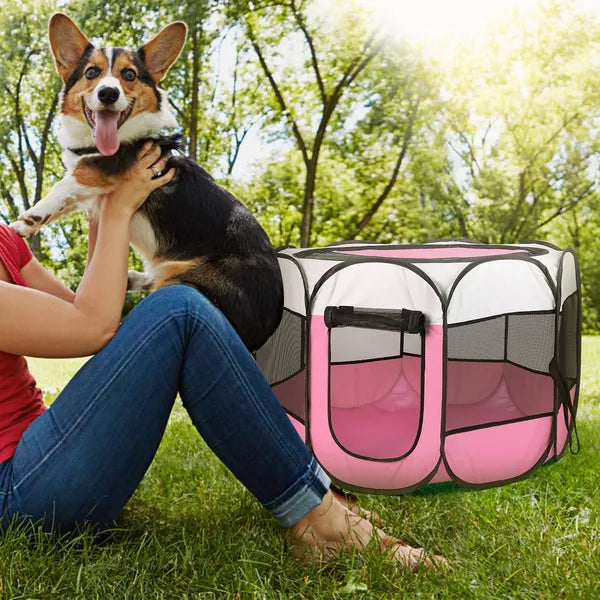 Portable Foldable Pet Playpen with Zippered Top & Bottom