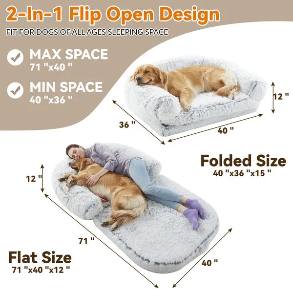 71" Human Dog Bed Foldable Plush Orthopedic Bed for People & Pets