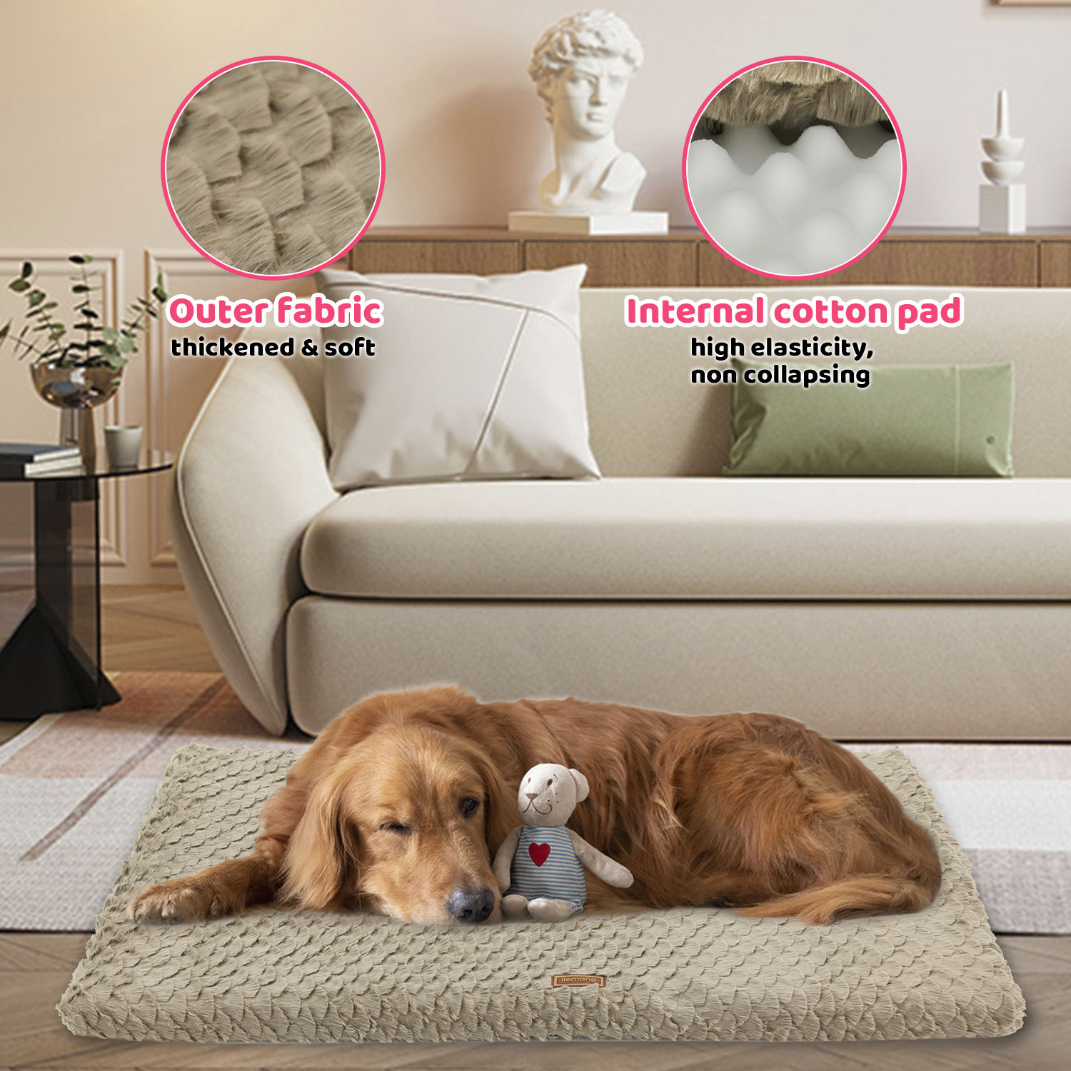Premium Plush Dog Bed Removable Washable Cover, All-Season Anti-Slip Pet Mat