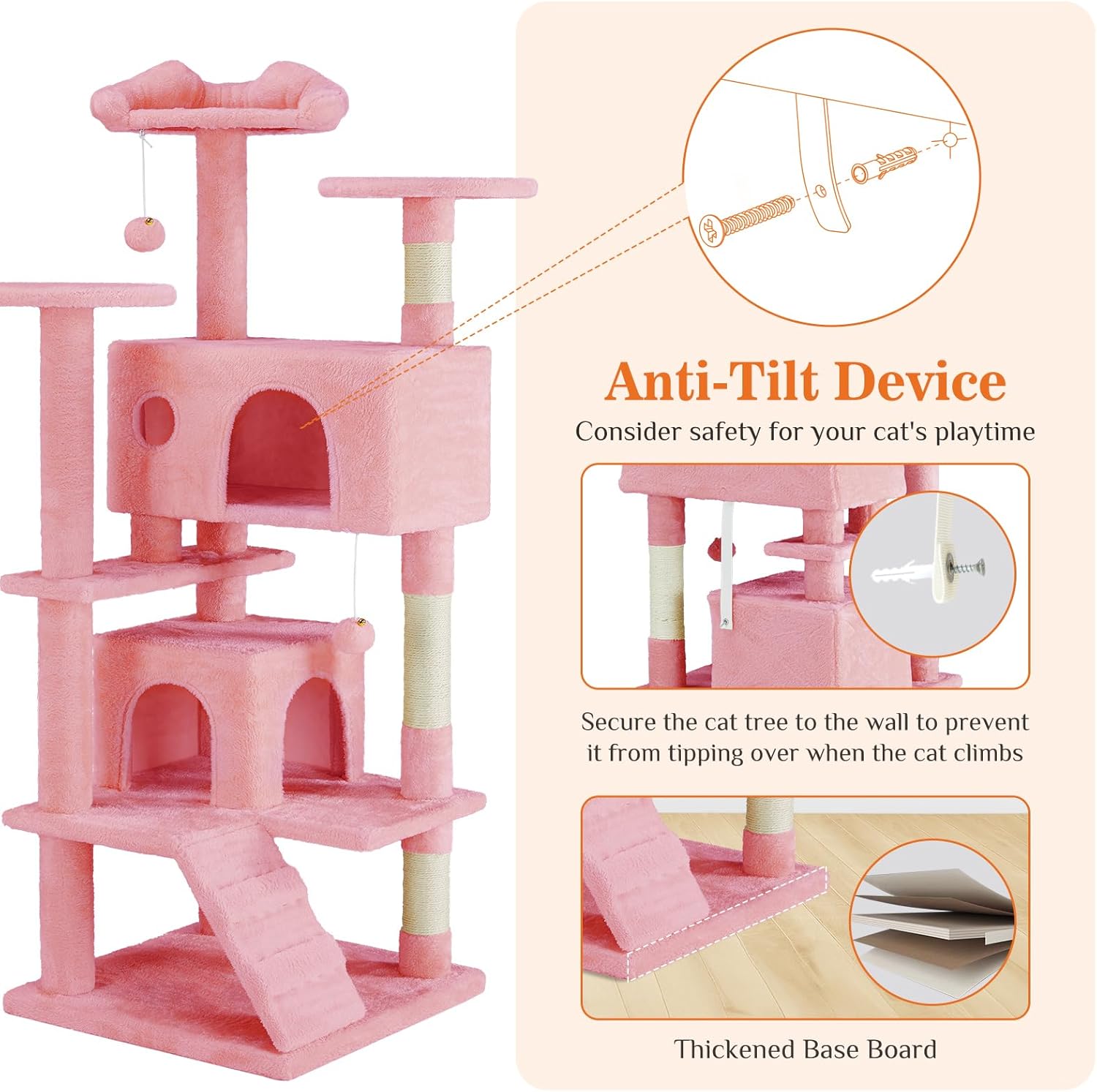 54" Multi-Level Cat Tree Tower Sisal Posts, Ladder & Plush Toys