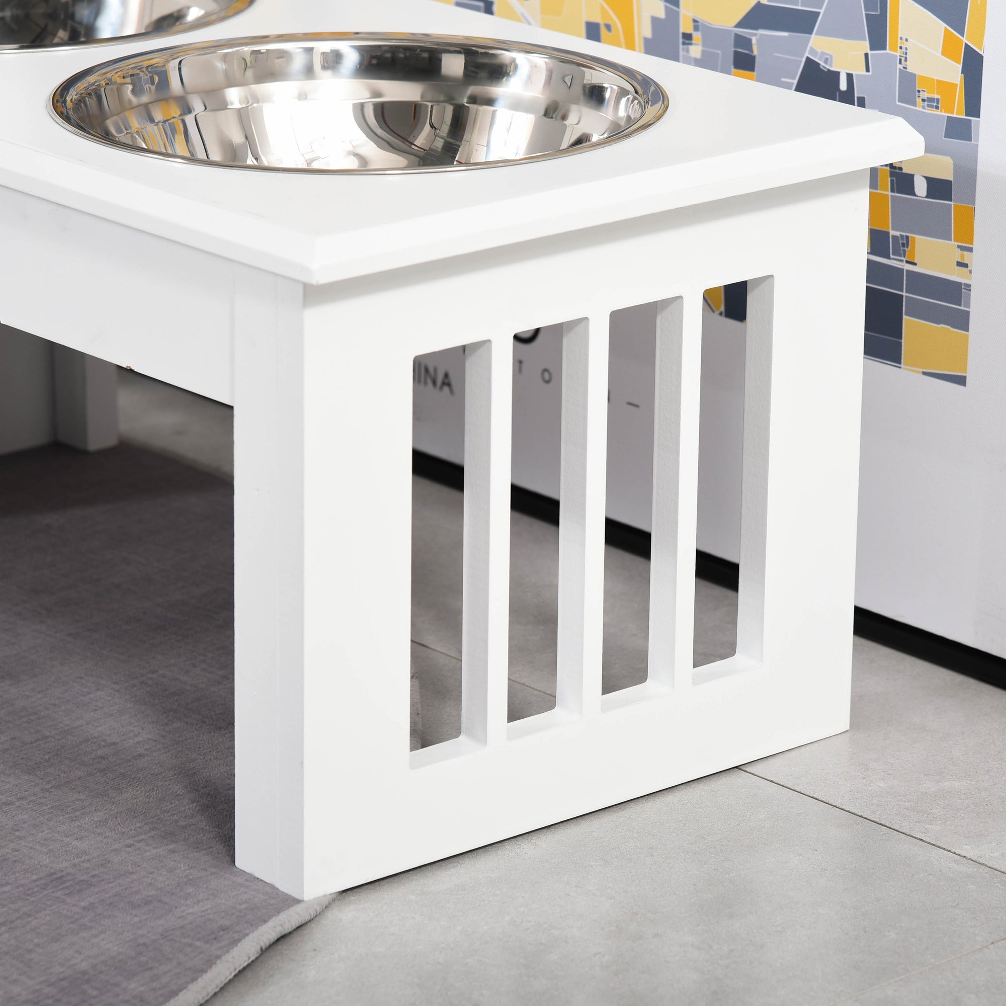 Elevated Dog Feeding Station Stainless Steel Bowls with Wooden Frame
