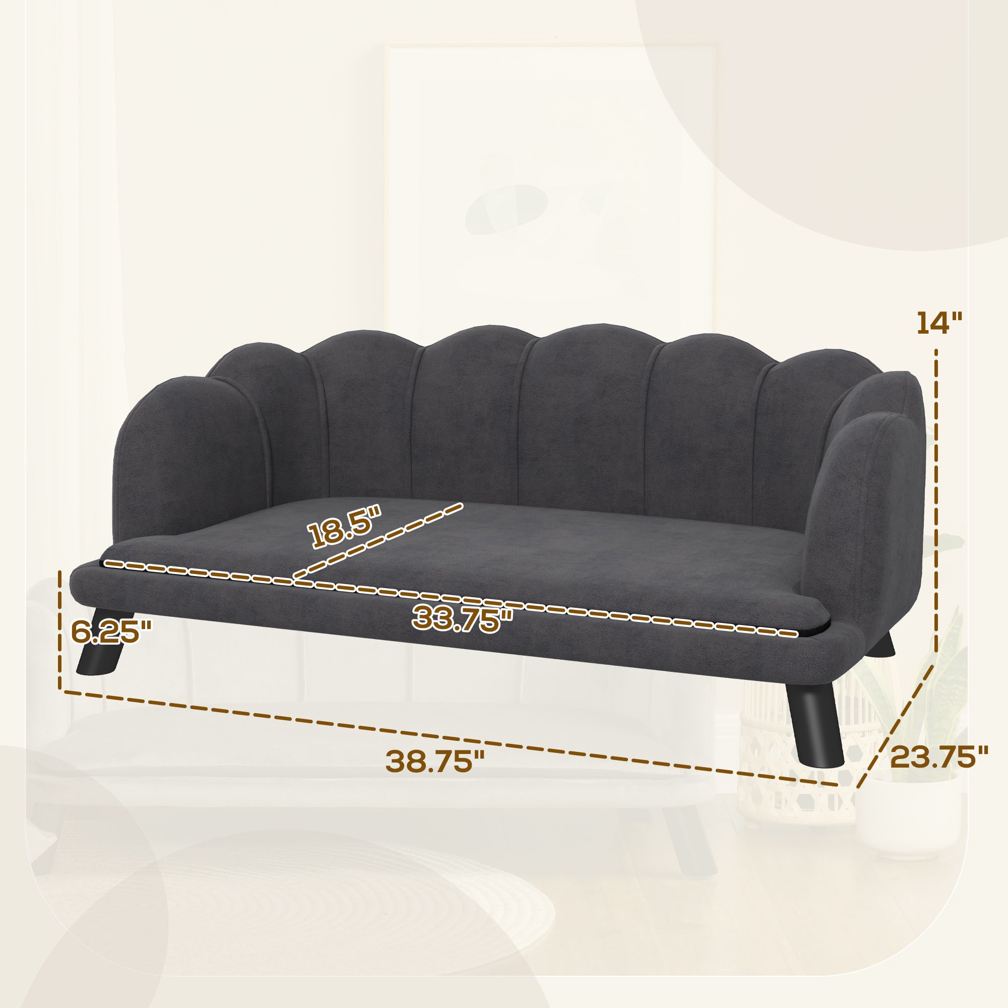 Pearl Design Pet Sofa Bed Cushion Sofa with Wooden Legs
