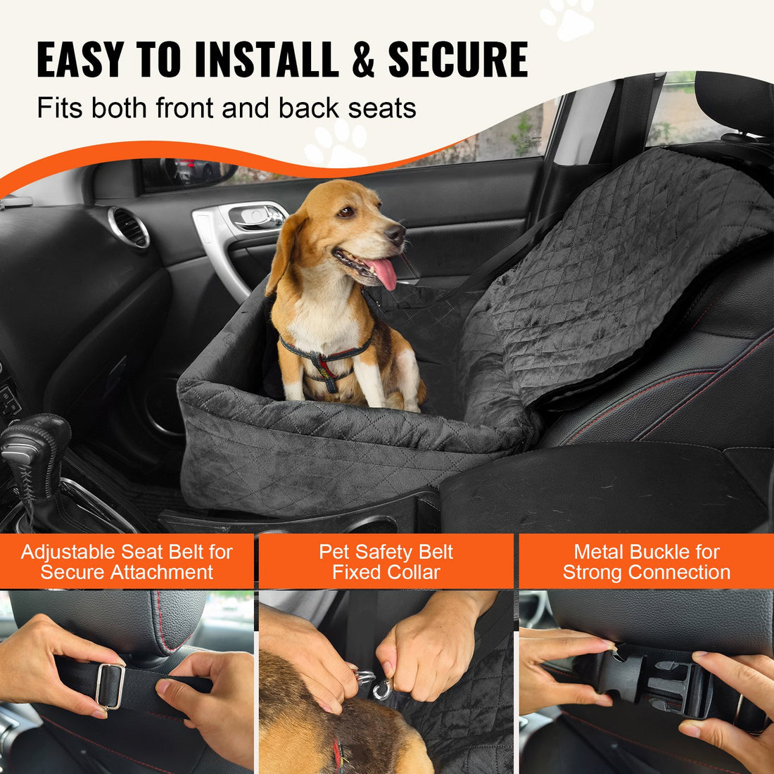 Black Dog Booster Car Seat for Small to Medium Dogs