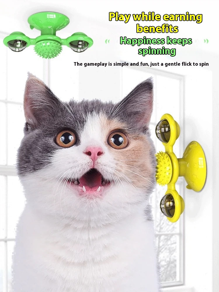 Interactive Cat Entertainment Set Rotating Disk, Feather & Windmill Toys