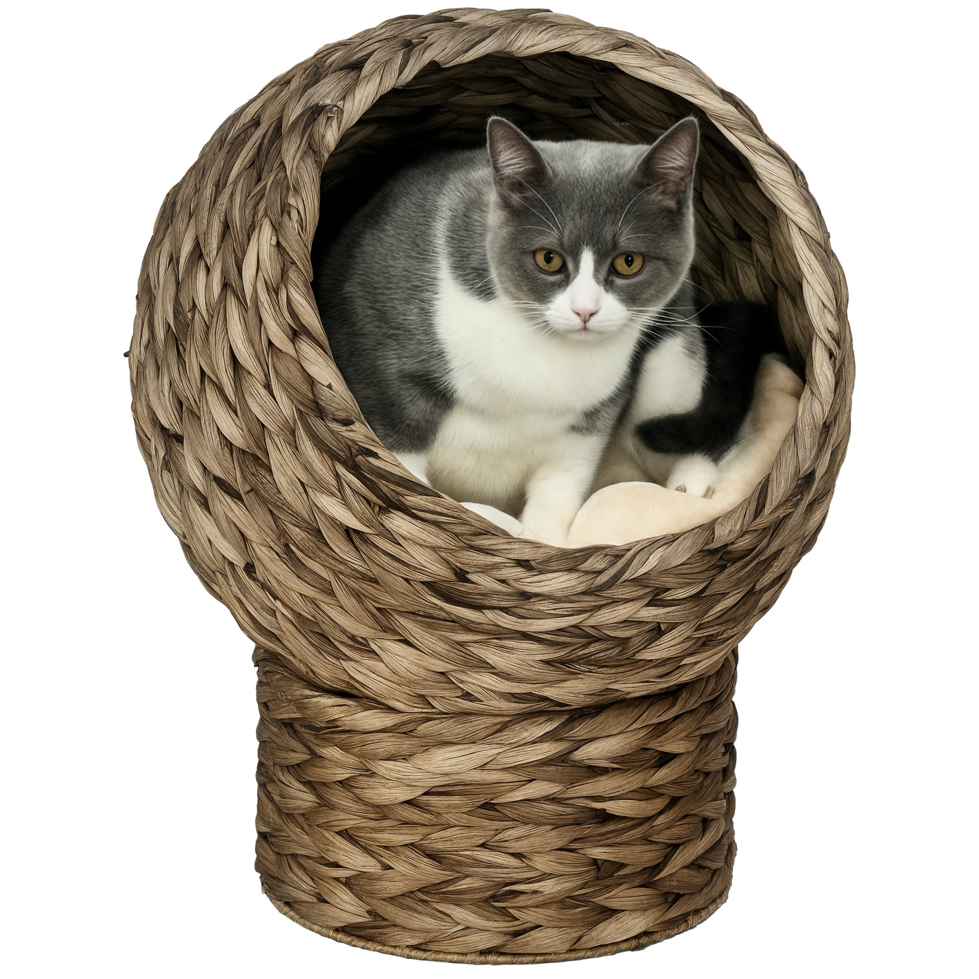 Handwoven Elevated Cat Bed Egg Chair Wicker Basket with Cushion