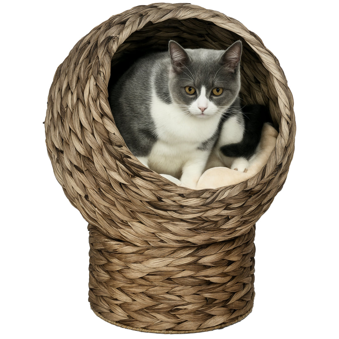 Handwoven Elevated Cat Bed Egg Chair Wicker Basket with Cushion