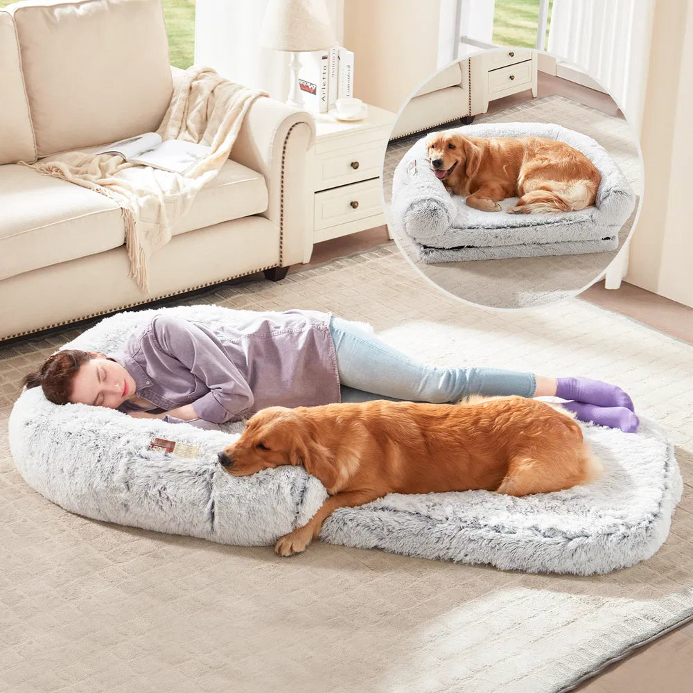 71" Human Dog Bed Foldable Plush Orthopedic Bed for People & Pets