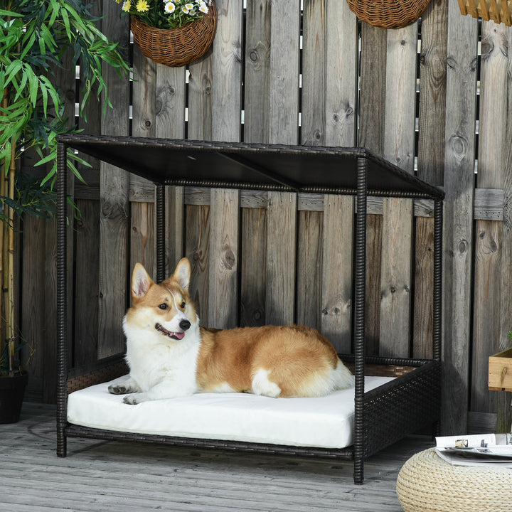 Raised Wicker Dog House Rattan Pet Bed with Removable Cushion