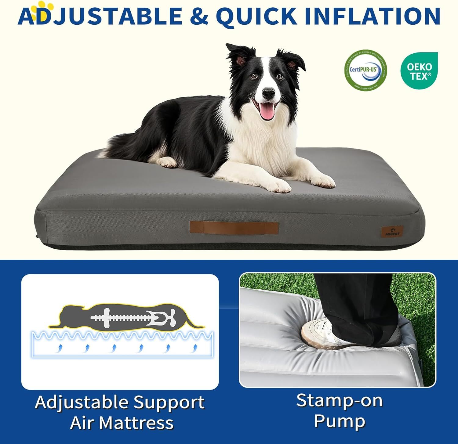 Medium Outdoor Dog Bed Inflatable, Waterproof, Non-Slip, Washable Travel Mat