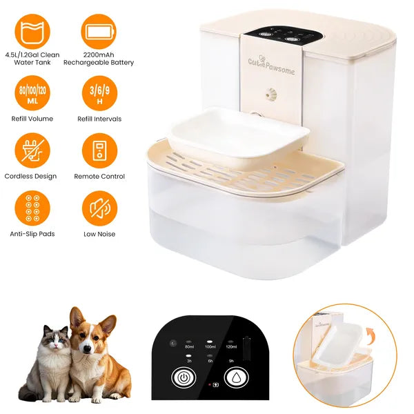 Smart Automatic Pet Water Fountain 4.5L Rechargeable Cat & Dog Dispenser