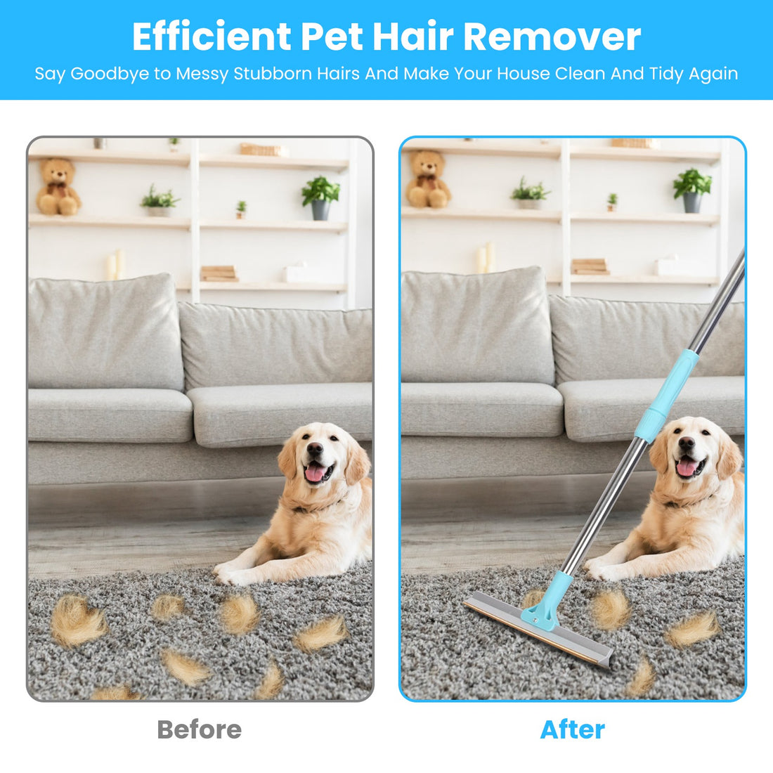 Adjustable Pet Hair Removal Rake Multi-Fabric Scraper for Dogs & Cats