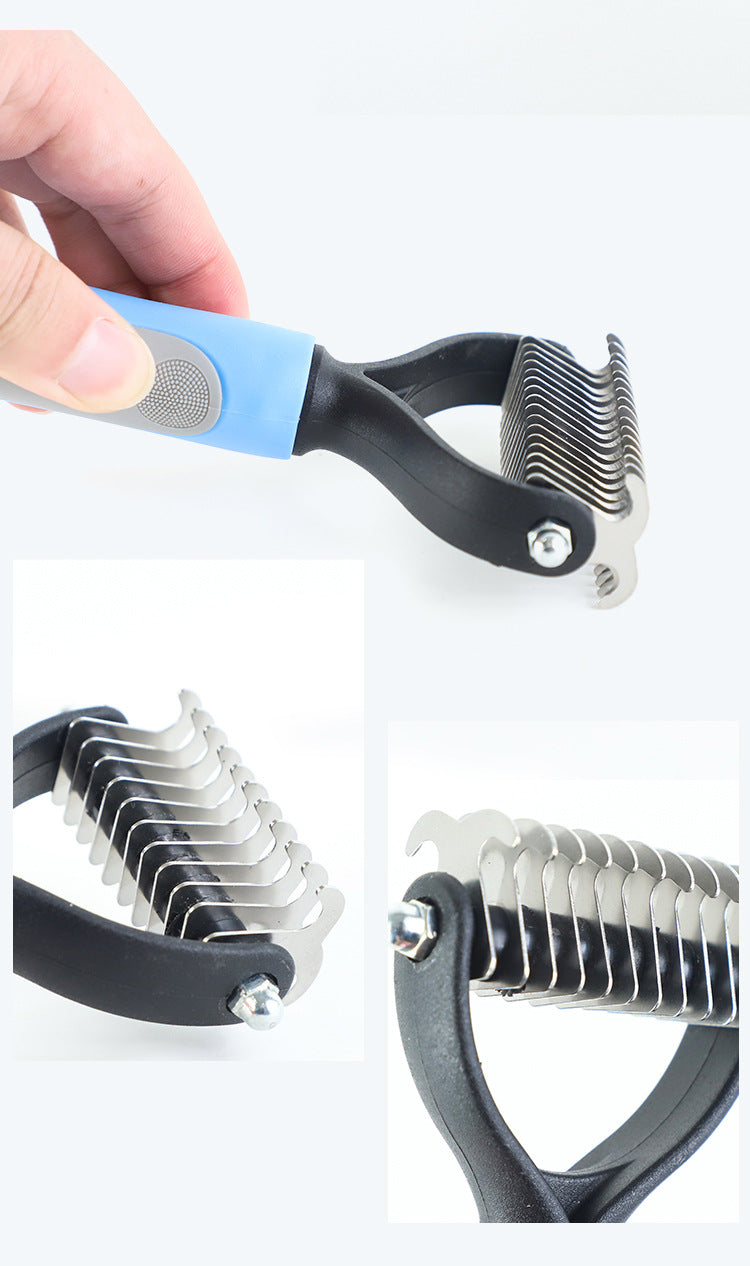 Double-Sided Stainless Steel Pet Brush Grooming & Dematting Tool