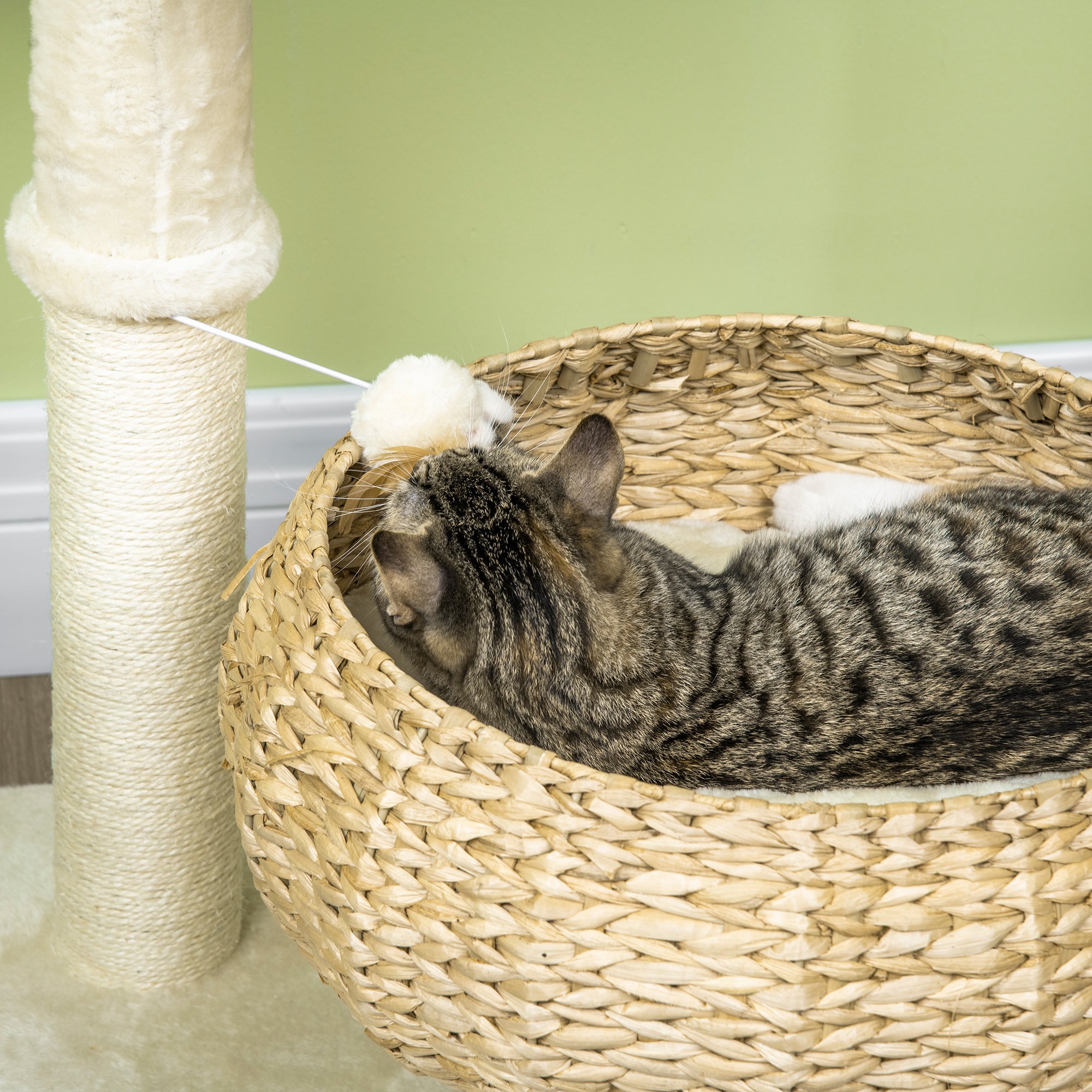 28" Elevated Cat Bed with Sisal Scratching Post Modern Cat Tree with Basket & Toy