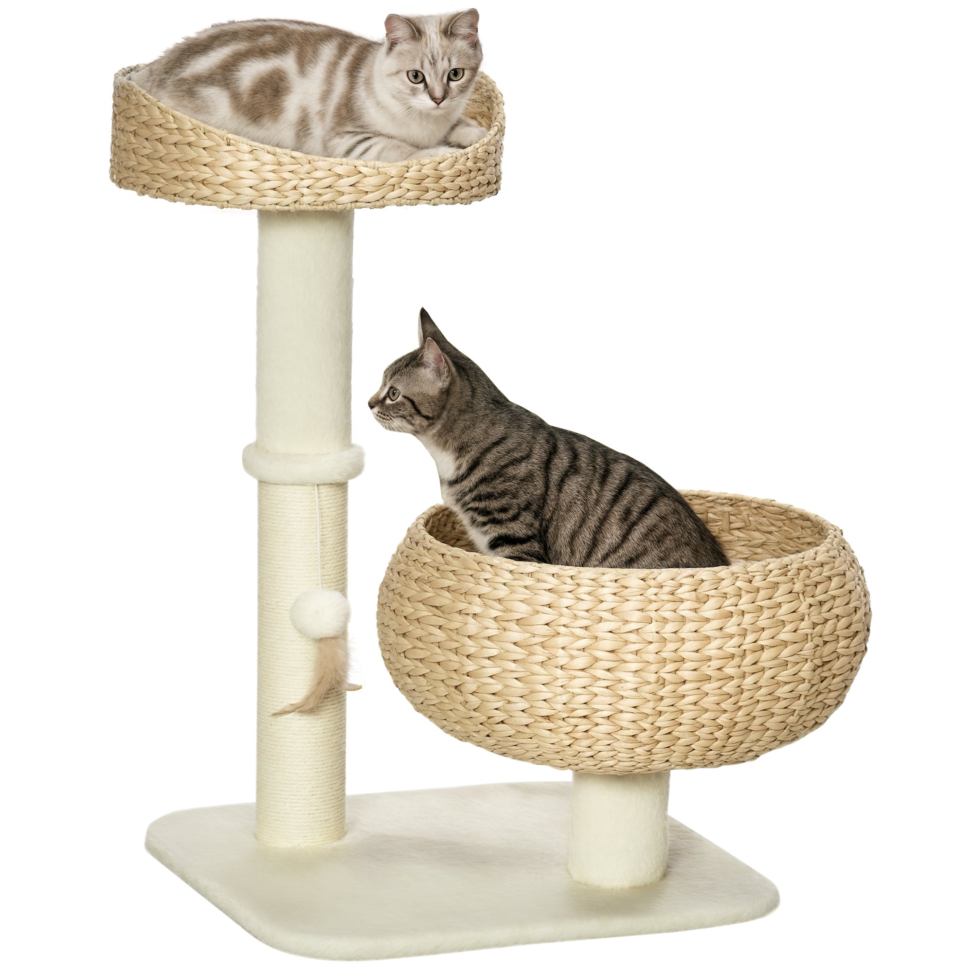 28" Elevated Cat Bed with Sisal Scratching Post Modern Cat Tree with Basket & Toy
