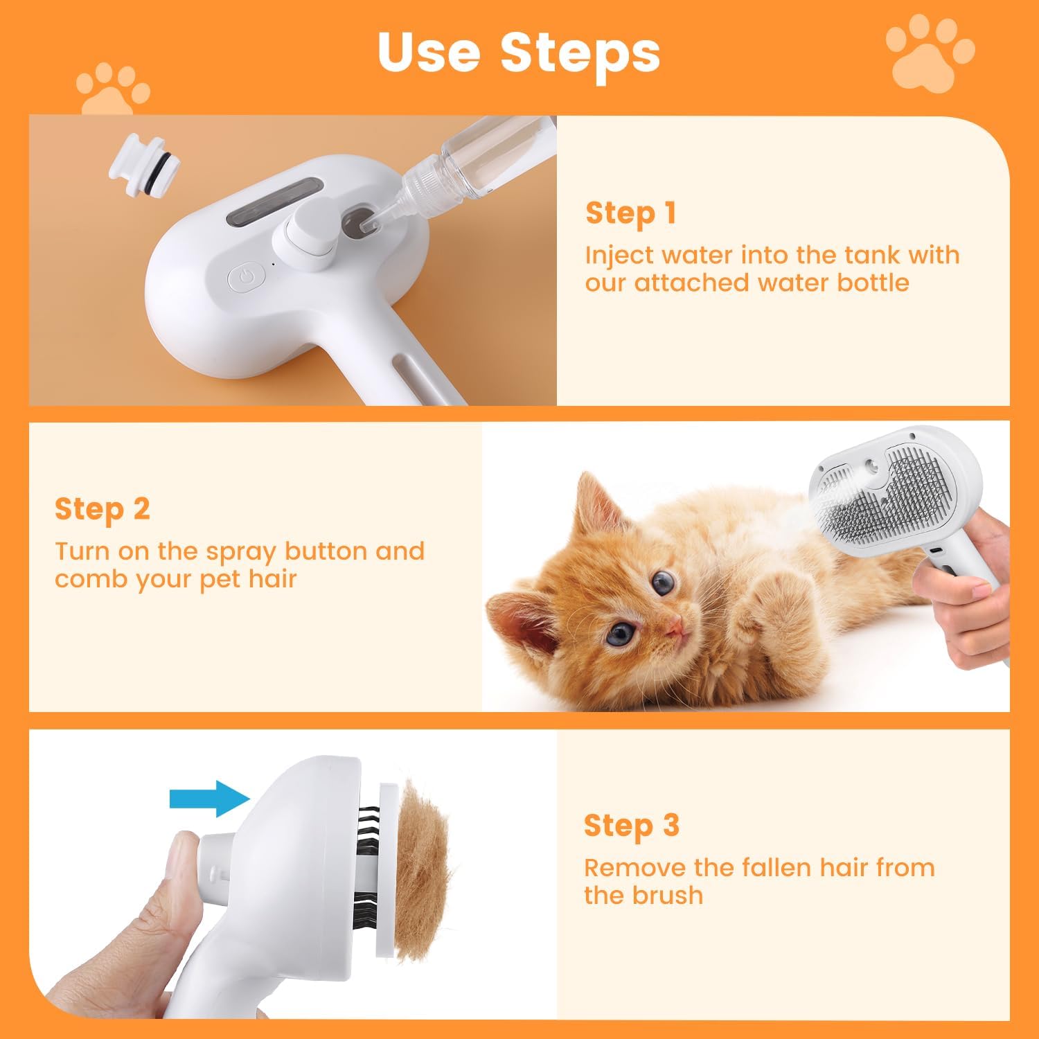 3-in-1 Pet Steam Brush Hair Removal & Grooming for Cats and Dogs