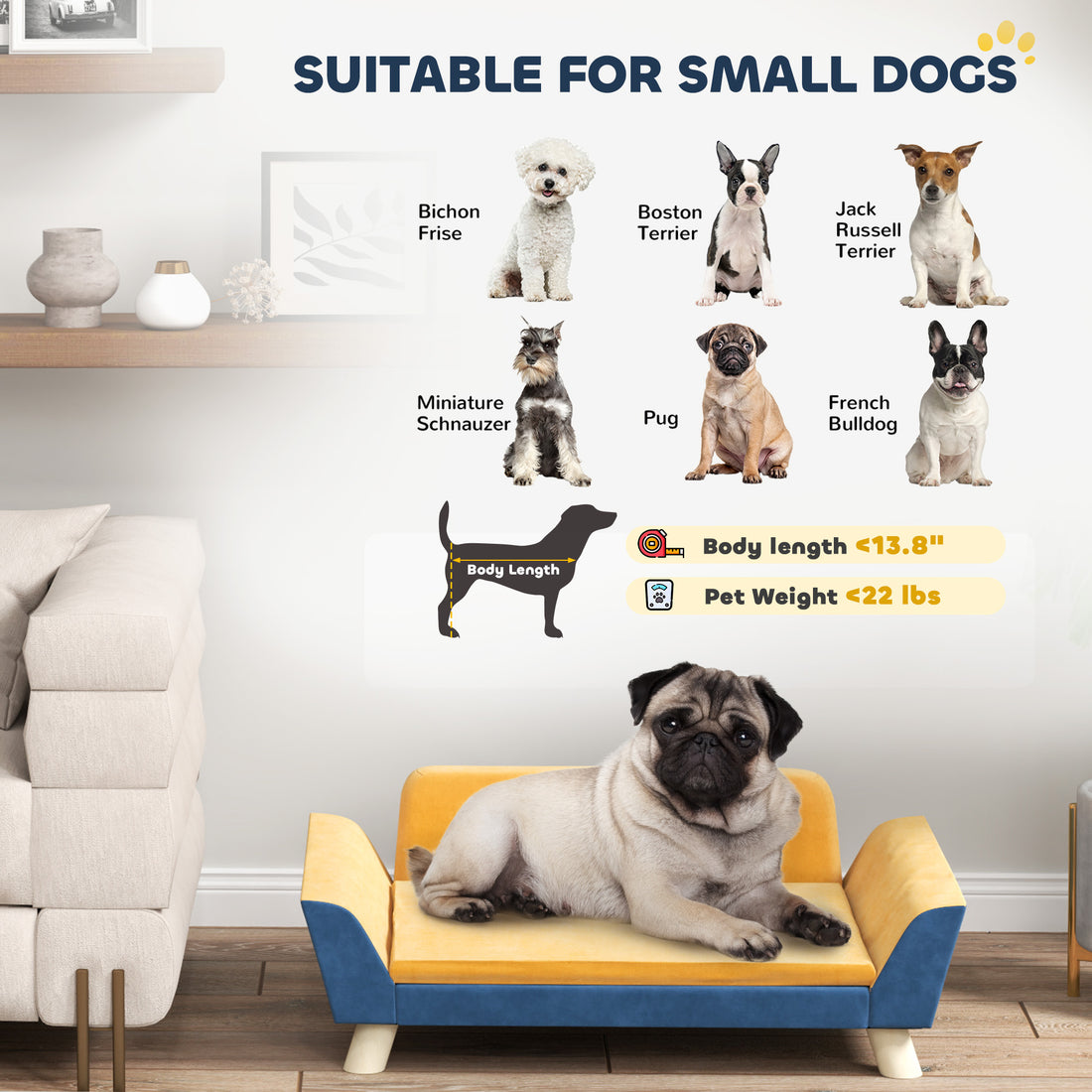Dog Sofa Bed for Small Dogs Soft Cushion, Washable Cover