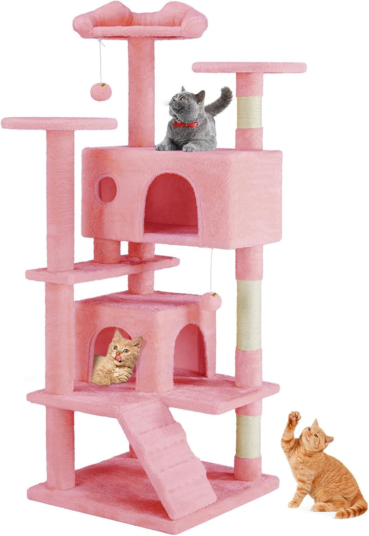 54" Multi-Level Cat Tree Tower Sisal Posts, Ladder & Plush Toys
