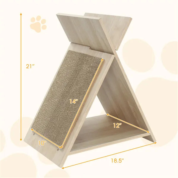 Multi-Functional Cat Scratcher with Tunnel & Wooden Lounge – 18.5"x12"x21"