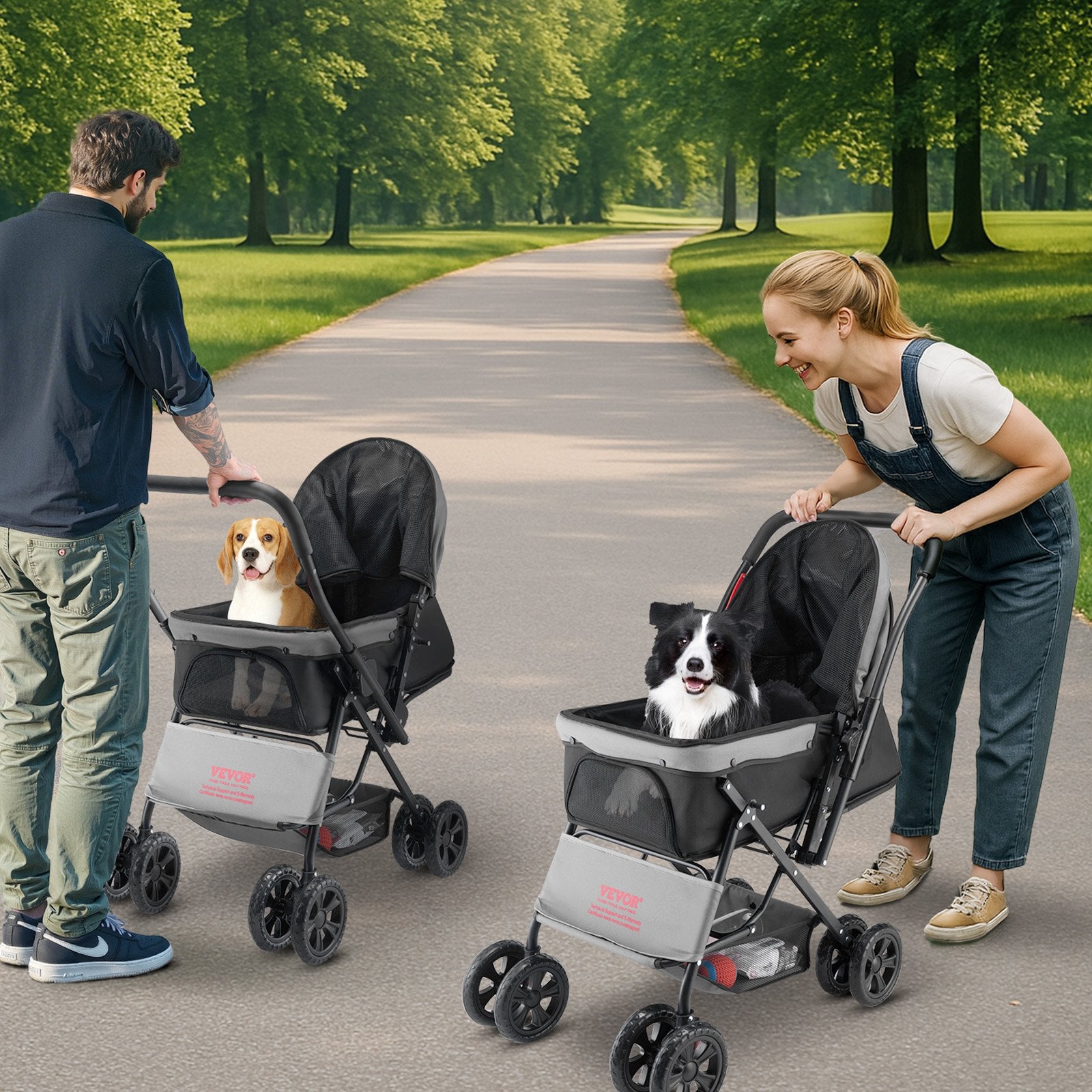 Foldable 4-Wheel Pet Stroller Reversible Handle, Supports Up to 44 lbs