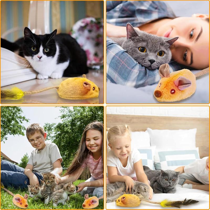 Interactive LED Cat Mouse Toy USB Rechargeable with Feather Tail