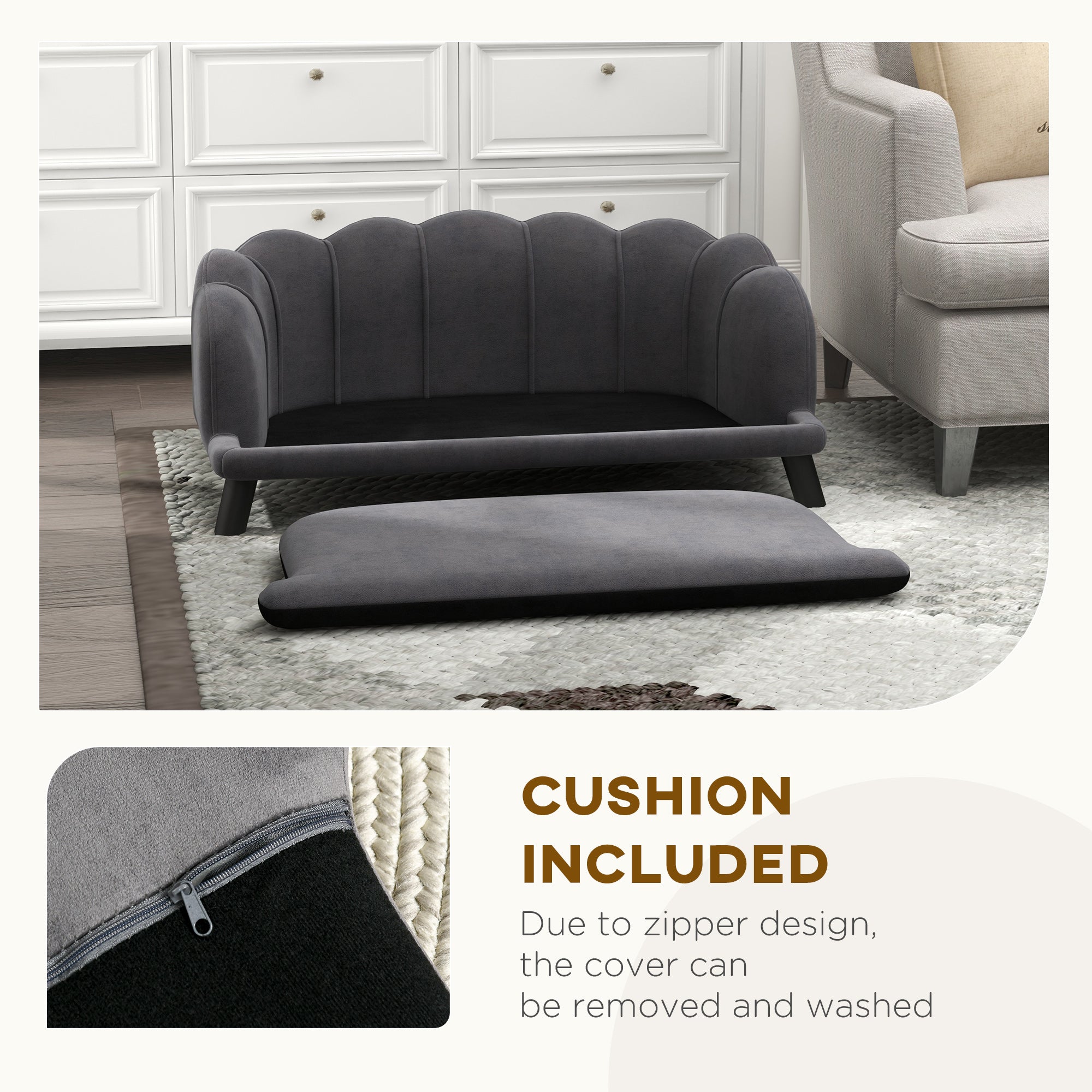 Pearl Design Pet Sofa Bed Cushion Sofa with Wooden Legs