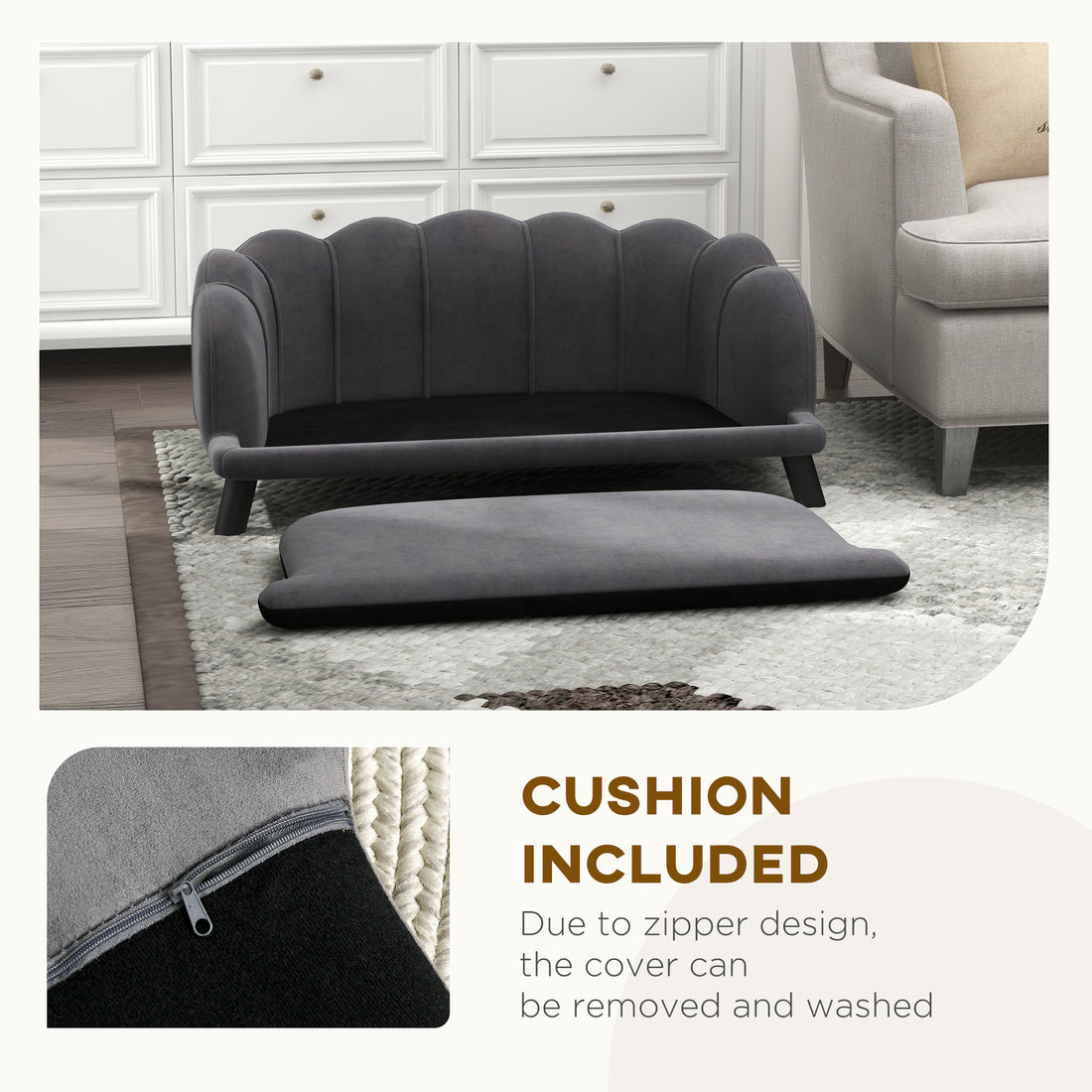 Pearl Design Pet Sofa Bed Cushion Sofa with Wooden Legs