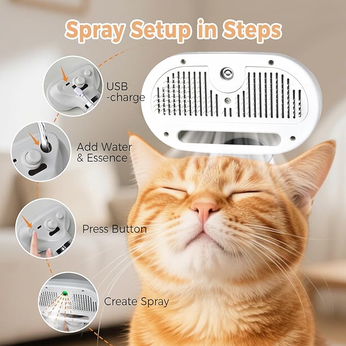 3-in-1 Pet Steam Brush Hair Removal & Grooming for Cats and Dogs