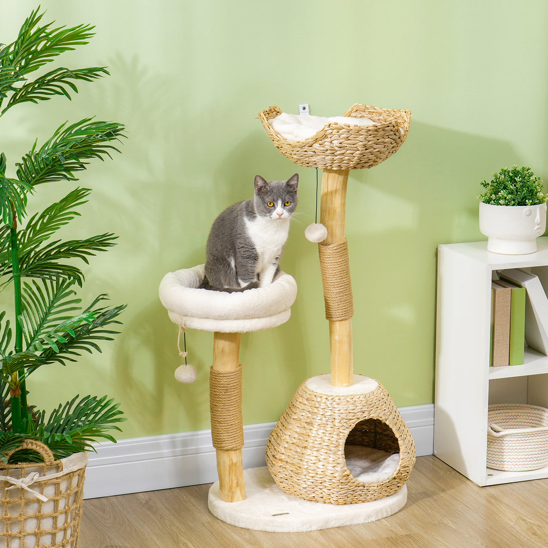 41" Indoor Cat Tree Wooden Scratching Posts, Condo, Beds & Toys