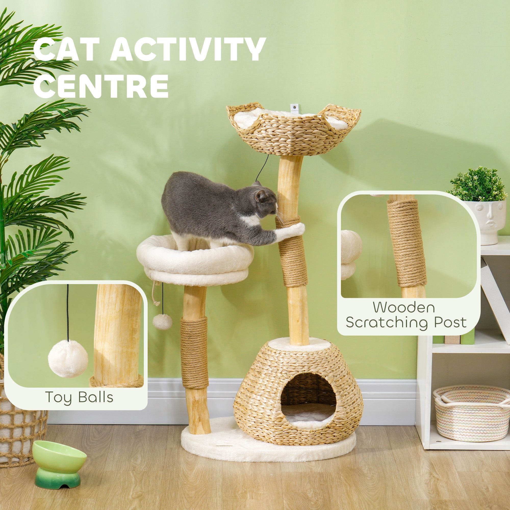 41" Indoor Cat Tree Wooden Scratching Posts, Condo, Beds & Toys