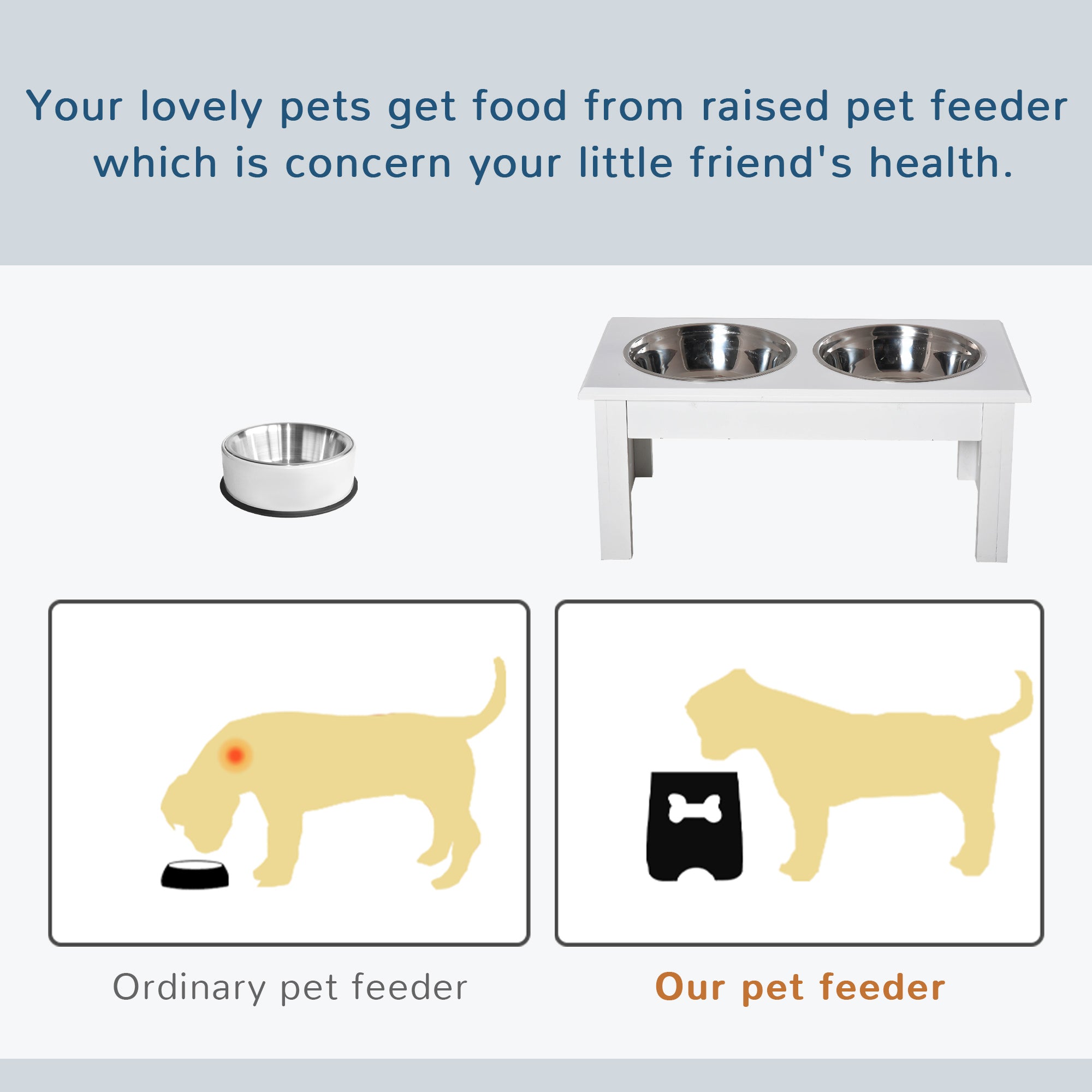 Elevated Dog Feeding Station Stainless Steel Bowls with Wooden Frame