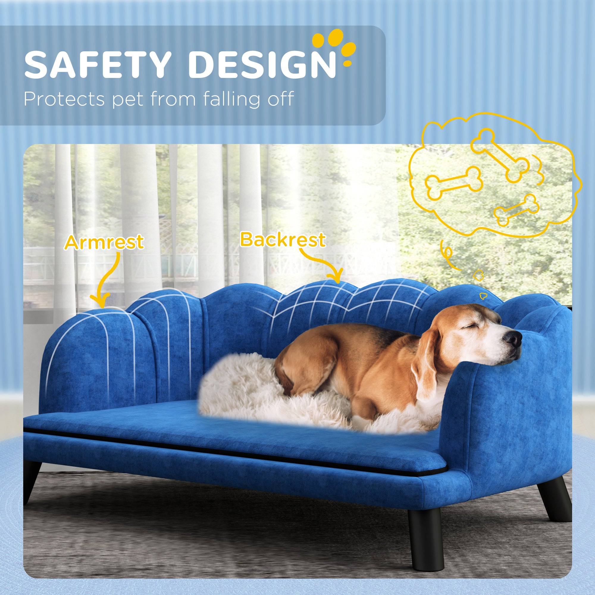 Pearl Design Pet Sofa Bed Cushion Sofa with Solid Wood Legs